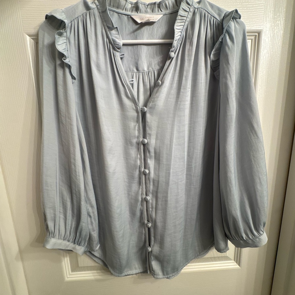 LC Lauren Conrad Soft Blue Ruffle Blouse